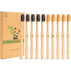 Eco Friendly Bamboo Toothbrush, 10Pack Medium Firm Bristles Biodegradable Bulk Wooden Toothbrushes