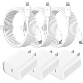 شاحن USB C لهاتف iPhone 14 13 12 11 [معتمد من MFi] 3 عبوات USB C شاحن سريع قابس محول الطاقة مع كابل 6FT من النوع C إلى Lightning لهاتف iPhone 14/13/12/11 Pro/Pro Max/XS Max/XS/XR /X/SE/8