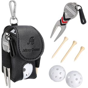 Golf Ball Holder Pouch, Divot Repair Tool, 3 Tees, 2 Golfballs, Accessories for Men & Women, Kids, Gift