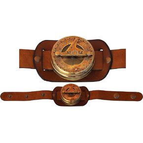 MAI Sundial Compass Wrist Band for Navigational Tool Real Leather Band/Wrist Watch Sundial Compass. (Plain Leather Case) Compass for Hiking, Survival Instrument Antique Compass
