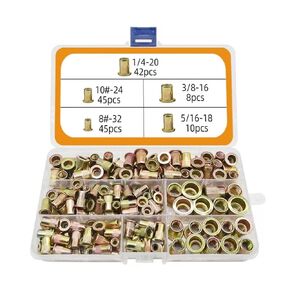 Rivet Nut, 150PCS Metric Rivet Nut Kit Carbon Steel Flat Head Threaded Insert Nut #8-32#10-24 1/4"-20 5/16"-18 3/8"-16 Carbon Steel UNC Rivet Nuts Assortment Kit Knurled Body (Rivet Nut Kit 1)