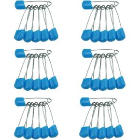60 Count Plastic Safety Pins 1.57 Inch Plastic Head Stainless Steel Diaper Pins for Handcrafts DIY (Blue)