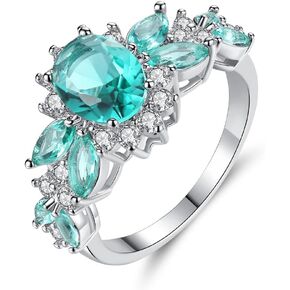 925 Sterling Silver Plated Created Sapphire Quartz&Topaz Cluster Women Band Ring