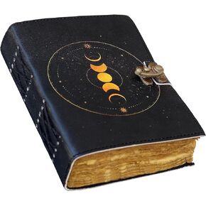 Grimoire Moon Phases Spell Book Of Shadows Journal, Witchcraft Supplies, Leather Bound Journal, Vintage Journal, Charmed Book Of Shadows, Vintage Notebook, Diary, Book Journal (8X6, YELLOW)