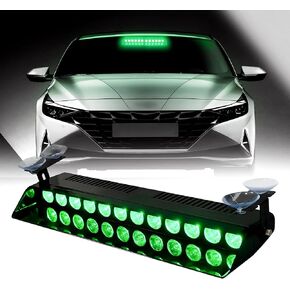 Green Dash Lights 12Leds Emergency Warning Strobe Lights 17 Modes With Suction Cups Base for Snow Plow, Trucks, Construction Vehicles