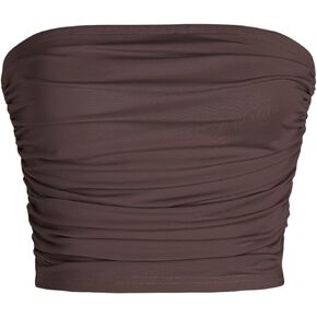CIDER Strapless Ruched Crop Top