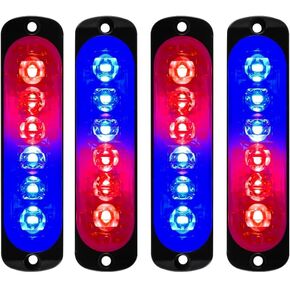 LED Strobe Lights for Truck 12-24V Red&Blue Ultra Thin Super Bright, Police Light Automotive Emergency Strobe Light for Vehicle, Construction Lights for Truck Strobe Lights (4Pcs)