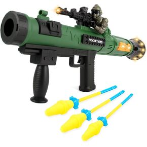 ArtCreativity Toy Rocket Launcher, RPG Gun with 3 Foam Rockets, Light Up Rocket Launcher Gun for Kids, Cool Sound, Vibration, & LED Effects, Military Pretend Play Bazooka Toys for Boys
