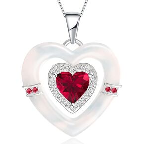 Sterling Silver Birthstone Necklace for Women, Mother of Pearl Shell Pendant Necklaces, Double Heart Necklace Anniversary Birthday Gifts for Wife, Jewelry Gift for Women Mom Girlfriend Girls Her