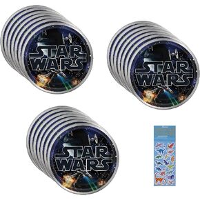 Unique Star Wars Classic Birthday Party Supplies Bundle Pack includes 24 Lunch Paper Plates and 1 Dinosaur Sticker Sheet