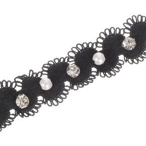 PATIKIL 5 Yard Faux Pearl Lace Ribbon, 0.59" Wide Pearl Fringe Applique Embroidered Pearl Bead Lace Trims for Wedding Party Decoration Sewing Craft, Black White