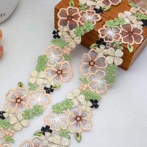 FQTANJU 2Yard Organza 3D Flower Lace Trim, Green and Beige Embroidery Floral lace Ribbon Sewing Lace for Bridal Wedding Applique Dress DIY Craft Decoration