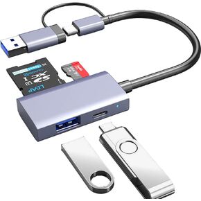 USB C USB 3.0 SD Card Reader, TIEDXIOY Aluminum 4 in 1 USB A&C Hub with Memory SD/TF Card Reader, 1*USB 3.0, 1*USB C Data Port Compatible for PC, Laptops, MacBook Pro/Air, iMac Pro,Surface and More