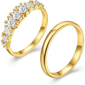 𝐆𝐨𝐥𝐝 𝐒𝐭𝐚𝐜𝐤𝐚𝐛𝐥𝐞 𝐑𝐢𝐧𝐠𝐬 for Women Non Tarnish Trendy 18K Gold Plated Cubic Zirconia Stacking Ring Gifts Size 6/7/8/9/10