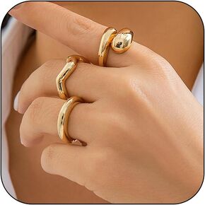 Harry and Henry Chunky Gold Rings for Women Non Tarnish Adjustable Thick Bold Dome Rings Gold Statement Rings Minimalist Jewelry Stackable Rings for Women