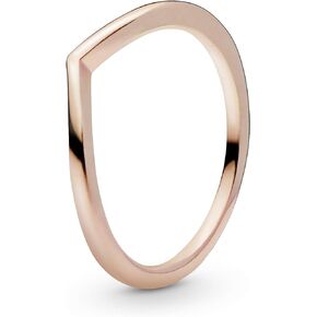 Pandora Polished Wishbone Ring - Minimalist Chevron Shape Ring - Stackable Rose Gold Ring for Women - 14k Rose Gold-Plated Rose - Size 5, No Gift Box