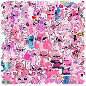 Lilo Stitch Stickers for Kids Water Bottle, 50pcs Cute Cartoon Stitchs Waterproof Vinyl Decal for Teen Girl Adult Laptop Skateboard Phone Guitar Travel Case Bike (Pink Stitch)