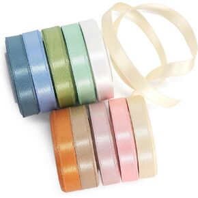10 Colors 50 Yards Double Face Satin Ribbon 1", 5 Yards/Roll, Pastel + Dusty for Wrapping Flower Bouquets Wedding Decor DIY Crafts