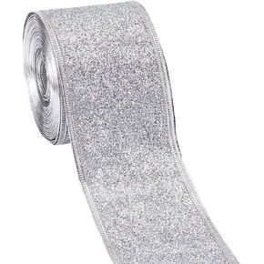 GORGECRAFT 10 Yards Sparkle Ribbon with Wired Edge Glitter Ribbon 2 Inch Silver Wrapping Gifts & Custom DIY Crafts Decorative Confetti Glitter Wired Ribbons for Gift Wrapping Party Decoration in Saudi Arabia