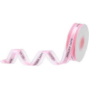 MECCANIXITY 1 Inch Happy Birthday Satin Ribbon 50 Yards Beige Ribbon Roll Bow Decoration Ribbon for Birthday Gift Cake Box Bouquet