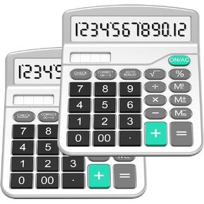 Calculator, Splaks Standard Functional Desktop Calculator Solar and AA Battery Dual Power Electronic Calculator with 12-Digit Large Display (2 Updated Silver) in Kuwait
