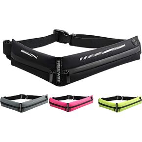 Lightweight Running Belt - Ergonomic Single or Double for Man and Woman - Perfect for running, training, sports (Double, Black) designed for carrying Phone, Keys & Essentials