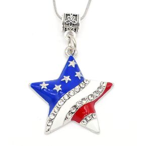 Patriotic Star Necklace - Red, White & Blue Pendant - Enamel and Rhinestone Charm - 18 Inch Chain - American Flag - 4th of July - Military Gift - Handmade by Green Acorn Kitchen