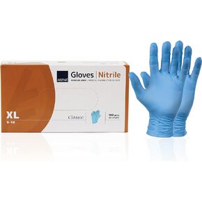 Abena Nitrile Exam Gloves, Textured Tips, Disposable, Latex Free, Powder Free, Non-Sterile, Blue