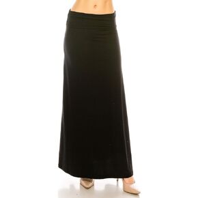 Women's Long Maxi Skirt – Casual High Waist Fold Over Elastic Waistband Soft Flare Foldable Stretch Lounge Boho
