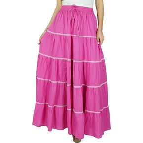 Bimba Womens Long Flaired Cotton Skirt Boho Maxi Bottoms Elastic Waist Indian Clothing