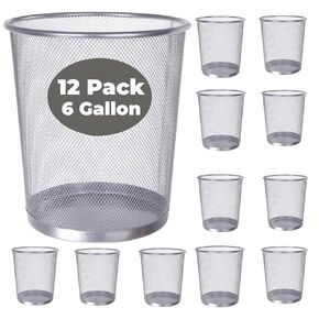 6 Gallon Mesh Trash Cans,12-Pack,Metal Wire Wastebaskets, Small Waste Basket Black Trash Can,Small Garbage Can,Recycling Garbage Container Bin for Office,Home,Kitchen,School