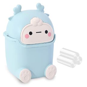 Cute Desktop Trash Can, Creative Mini Garbage Can with 90Pcs Trash Bags, Small Desktop Plastic Waste Basket with Flip Lid for Bathrooms, Kitchens, Offices, Dressing Table (Pink)