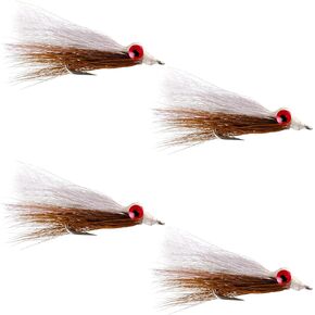 The Fly Fishing Place Clousers Freshwater Deep Minnow Brown White - Streamer Fly Fishing Flies - 4 Trout and Bass Flies - Hook Size 4