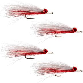 The Fly Fishing Place Clousers Freshwater Deep Minnow Red White - Streamer Fly Fishing Flies - 4 Trout and Bass Flies - Hook Size 4