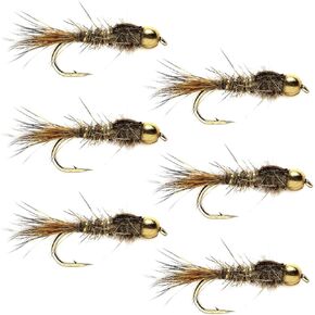 The Fly Fishing Place Tungsten Bead Head Nymph Fly Fishing Flies - Gold Ribbed Hare's Ear Trout Fly - Nymph Wet Fly - 6 Flies Hook Size 18