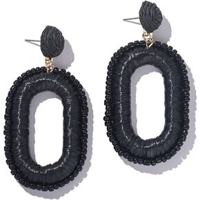 Beaded Raffia Earrings Statement Boho Earrings Cute Seed Bead Earrings Square Drop Dangle Earrings Summer Jewelry for Women