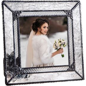 J Devlin Glass Art Pic 380-44 Square 4 x 4 Picture Frame Stained Glass Tabletop Photo Frame Vintage Home Decor Keepsake Gift