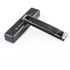 Swan 24 Holes Harmonica Professional Harp Performance Competition C Key Polyphony Diatonic Harmonica with Hard Case and Cloth for Adults Kids Beginners Gift Silver