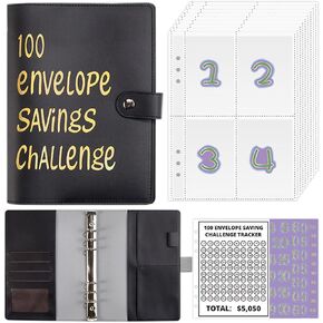 100 Envelope Savings Challenge Binder, Money Envelope Savings Challenge Book, Money Saving Binder Easy and Fun Way to Save $5,050, Money Challenge Book Budget Binder with Cash Envelopes