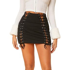 Verdusa Women's Lace Up Front Strappy High Waist Bodycon Short Skirt