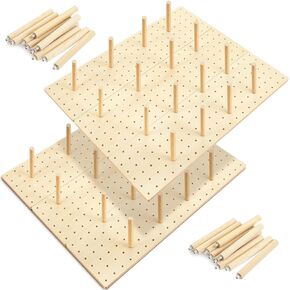 Kigley 6 Pcs Wood Pegboard Drawer Organizer with 48 Pegs Wood Peg Board System Peg Drawer Organizers for Dishes Drawer Plate Organizer Kitchen Pegboard for Food Containers (Wood, 17x5.91)