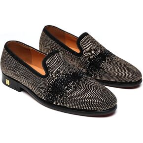 Men's Dress Shoes Sparkling Loafers Rhinestones Crystals Metallic Tip Smoking Slippers The Original Designer Shoes