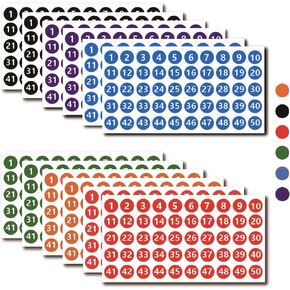 12 Sheets 600 Pieces Vinyl Number Stickers-1 to 50 Consecutive Number Labels Stickers, 1 Inch Self-Adhesive Waterproof Inventory Stickers for Inventory Storage Classification（6 Colors）