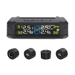 Tire Pressure Monitoring System TPMS Wireless TPMS Sensor Kit Solar Powered 14-87 PSI Real Time Detect IP68 Waterproof for Car SUV MPV Pickup & ORV