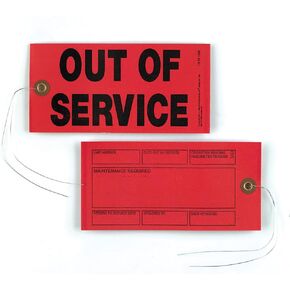 Out of Service Tags 50-pk. - 6.25" x 3.125", Red, Synthetic, 12" Tag Wires Attached