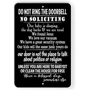 Do Not Ring Bell No Soliciting Baby Sleeping Funny Metal Sign 12"x8"