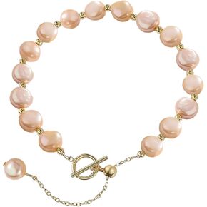 سوار اللؤلؤ الوردي 14K مطلي بالذهب لؤلؤ المياه العذبة الباروك O/T & سلسلة المنزلق سوار قابل للتعديل للنساء الفتيات in Kuwait