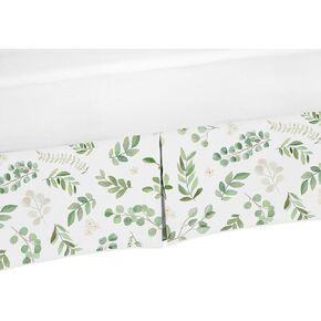 Sweet Jojo Designs Floral Leaf Girl Baby Nursery Crib Bed Skirt Dust Ruffle - Green and White Boho Watercolor Botanical Woodland Tropical Garden