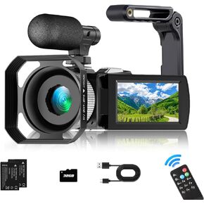 4K Video Camera Camcorder Beginner - 4K 60FPS Video Recorder, 48MP Photo, 3.0" Flip Screen, 18X Digital Zoom, 4K Digital Camcoder with SD Card, External Mic, Handgrip, 2 Batteries, Hood in Kuwait