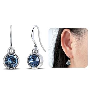 Blue Aquamarine Circle Dangle Earrings for Women Silver Handmade Crystal Drop Earrings March Birthstone Earrings Aquamarine Jewelry